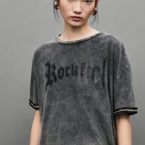 Zara Cropped Graphic Tee Shirt Size L Gray